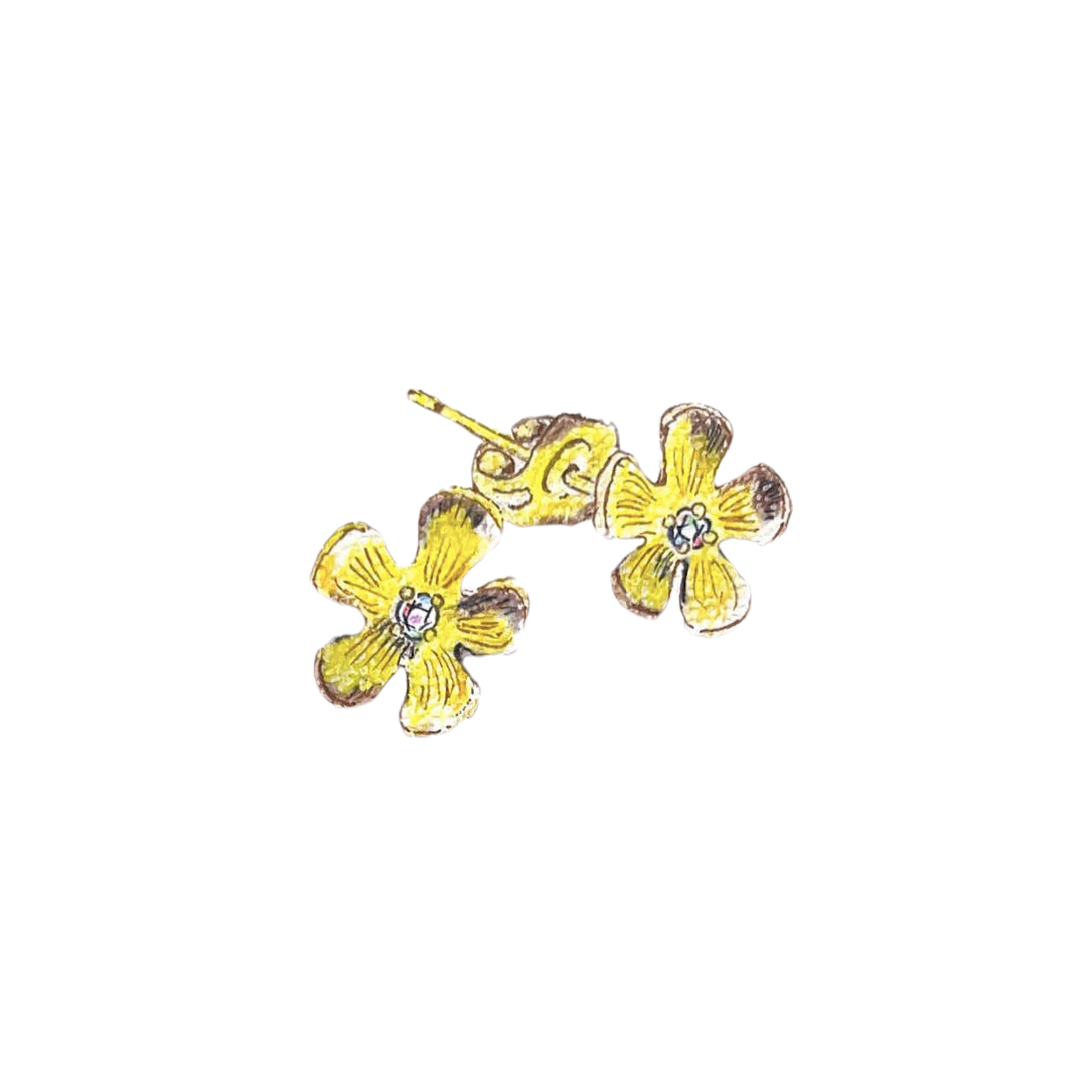 Flower with Diamond Stud Earrings