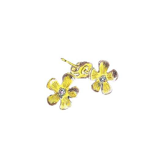 Flower with Diamond Stud Earrings