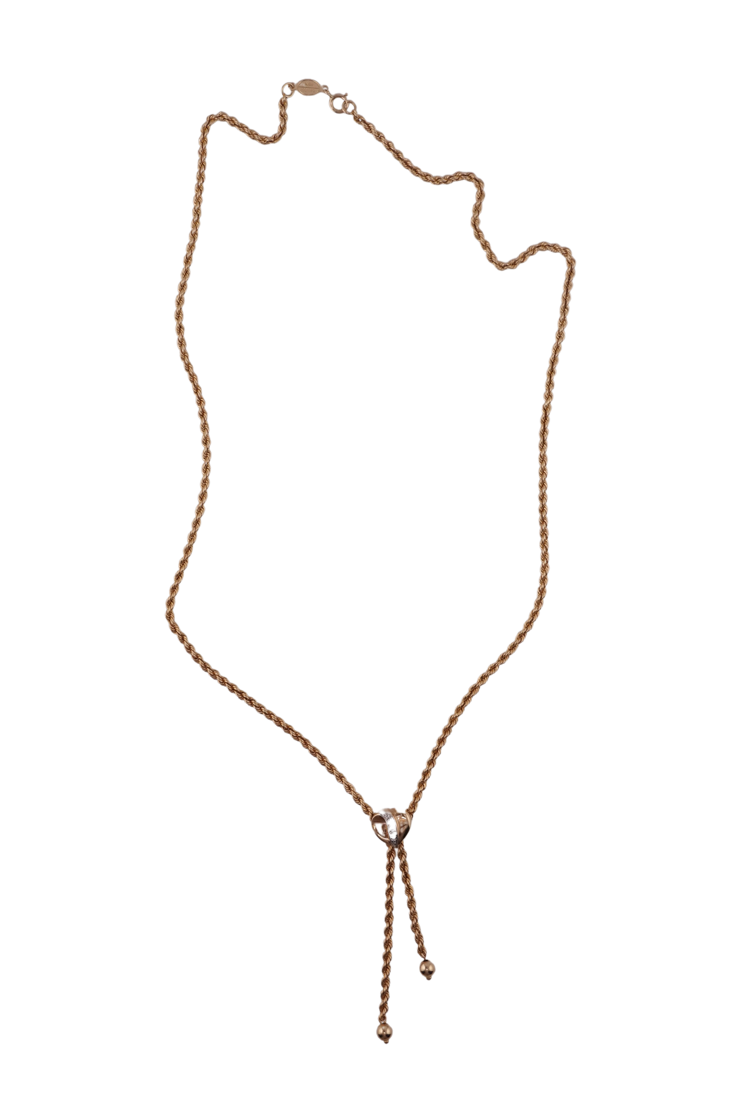 French Rope Diamond Heart Lariat Necklace