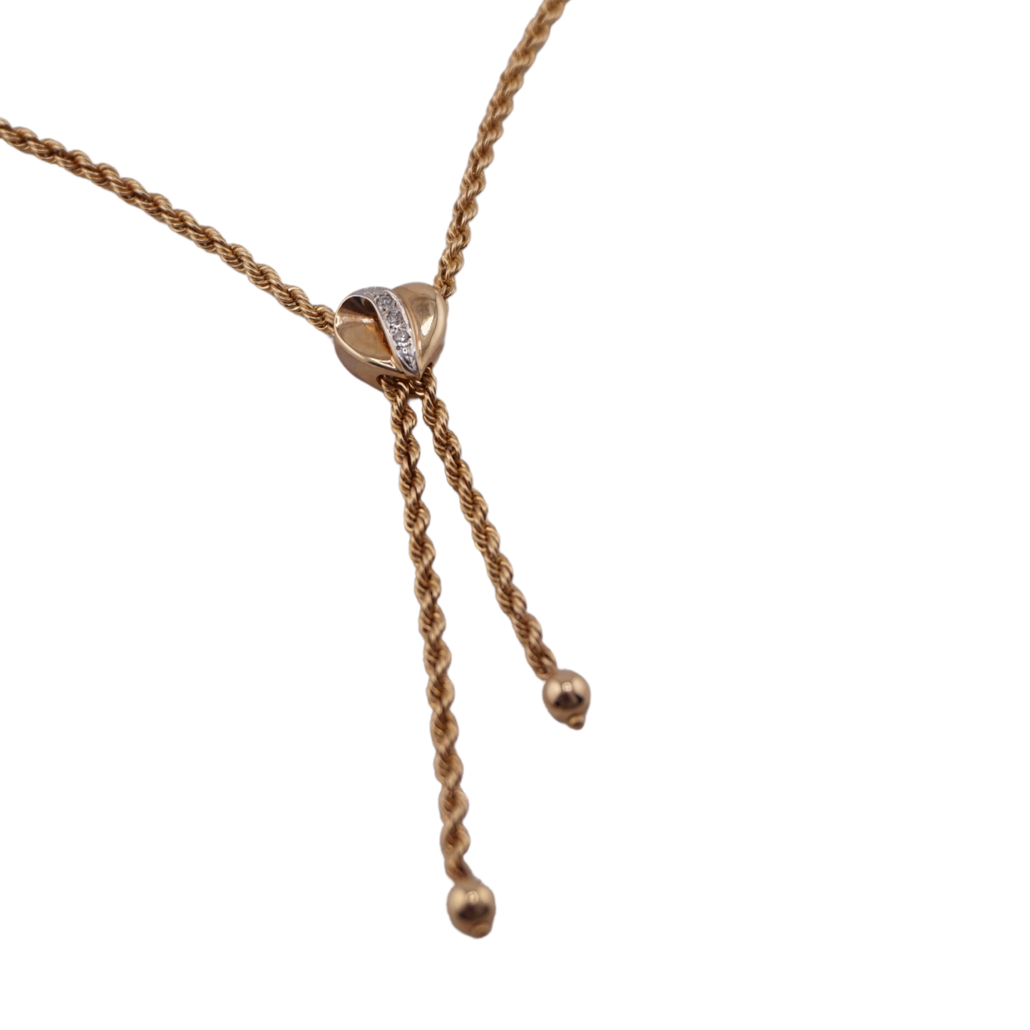 French Rope Diamond Heart Lariat Necklace