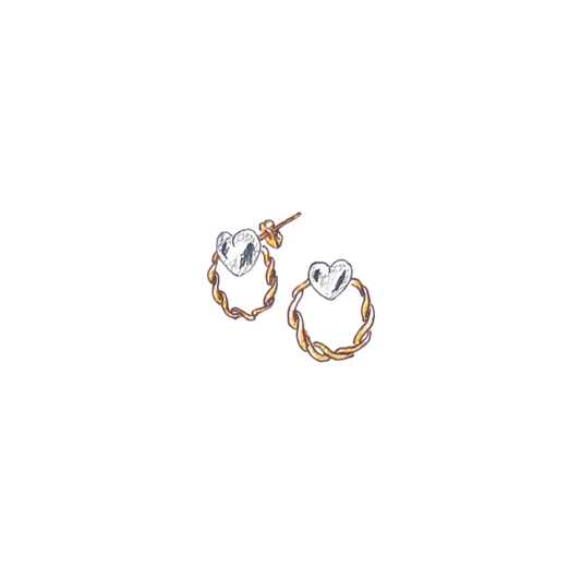 Yellow & White Gold Heart Stud Earrings